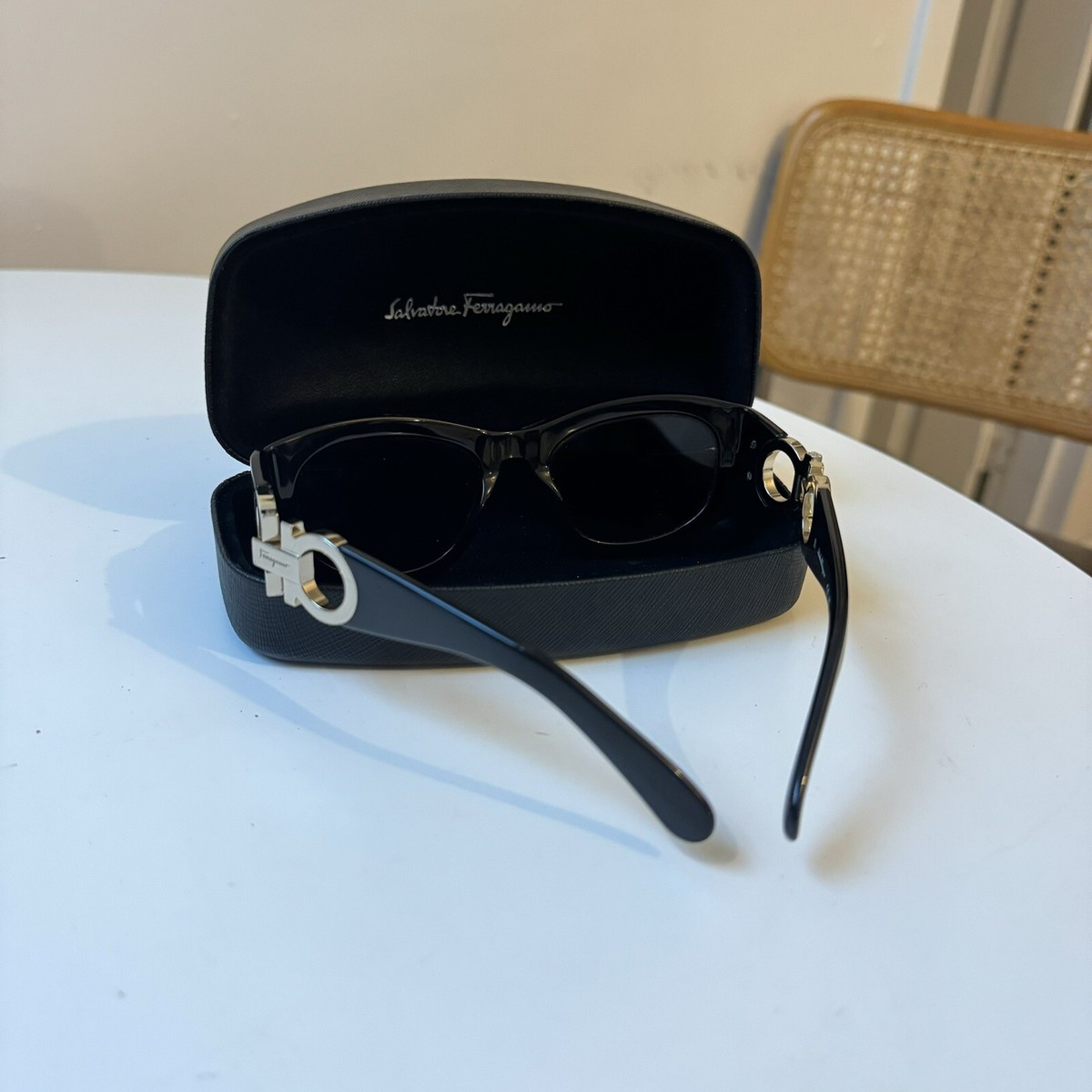 Salvatore Ferragamo Gancini Oval Sunglasses in black with case