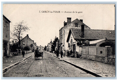Cercy-La-Tour Nièvre France Postcard Avenue De La Gare c1910 Horse Carriage