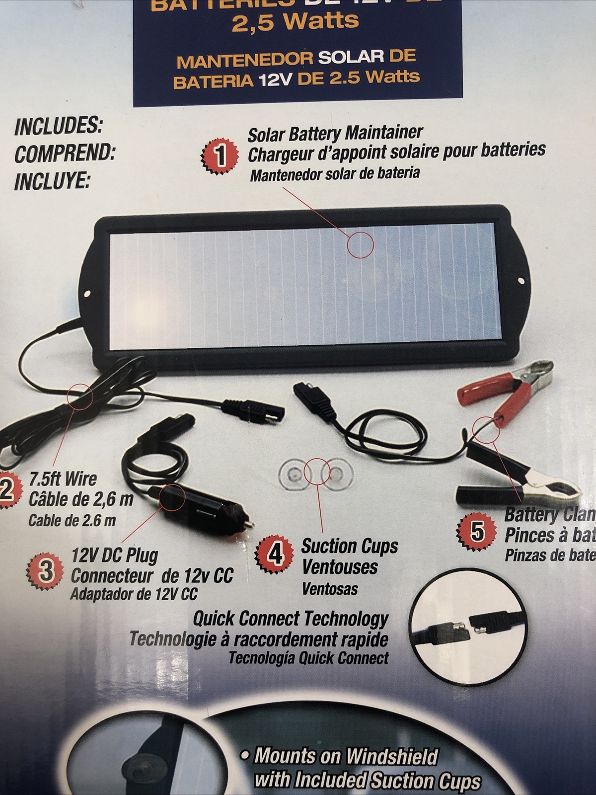 Sunforce 2.5W 12V Solar Powered Panel Battery Charger Maintainer Boat