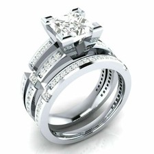 Juego de anillos de boda de diamantes de corte princesa de 2 quilates creados en laboratorio de plata 925 a juego nupcial