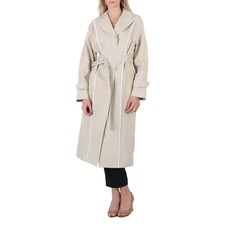 Off-white Ladies Light Grey Contrast-trim Trench Coat, Brand Size 42 (us Size 8)