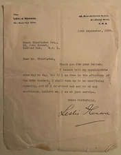 Leslie Henson personal signed letter to Frank Thistleton 1938
