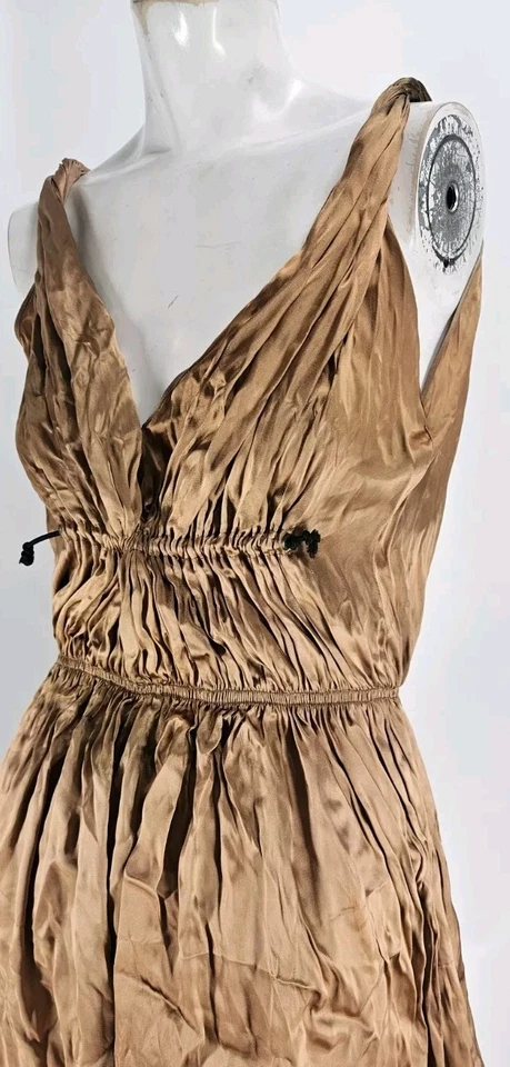 Alber Elbaz Lanvin Women's Dress 42 Viscose Silk Gold Pleated Sleeveless - Image 4 of 4