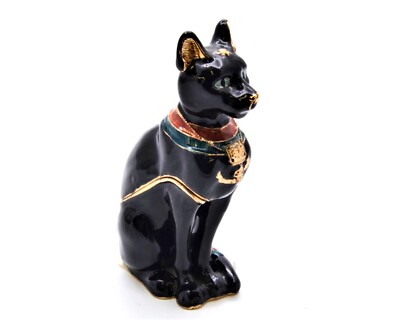 Jeweled Egyptian Cat Bastet Goddess Trinket Box Hand Crafted with Lots of Detail