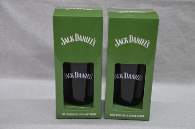 2x Jack Daniel's wiederverwendbares matschiges Kunststoffbecher Tasse und Stroh Set brandneu