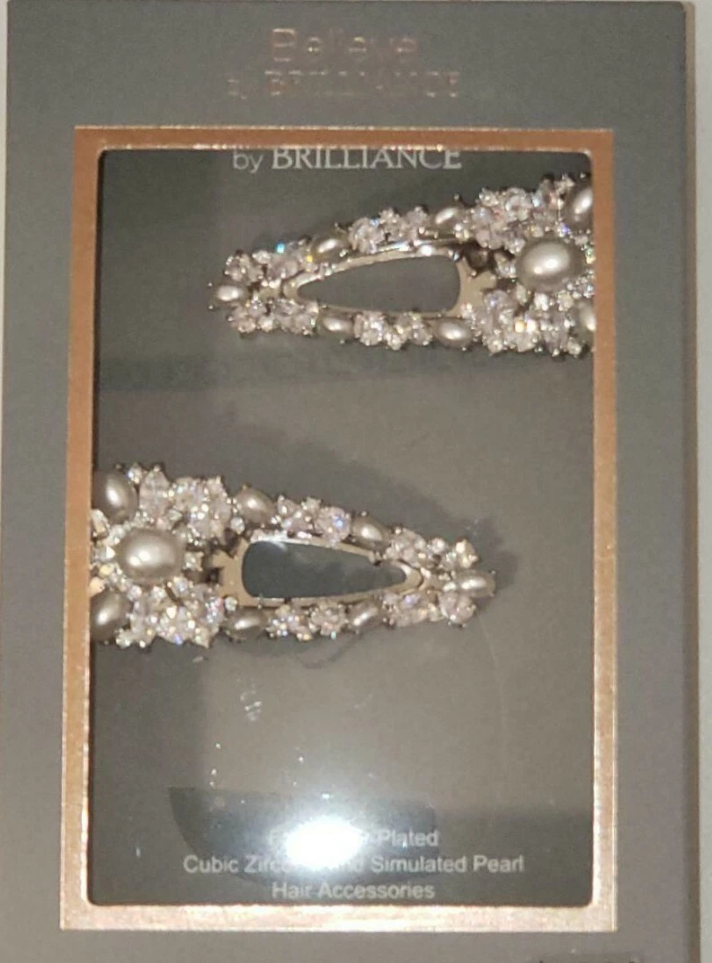 Believe by Brilliance Hair Clip w Pearls Cubic Zirconia Silver