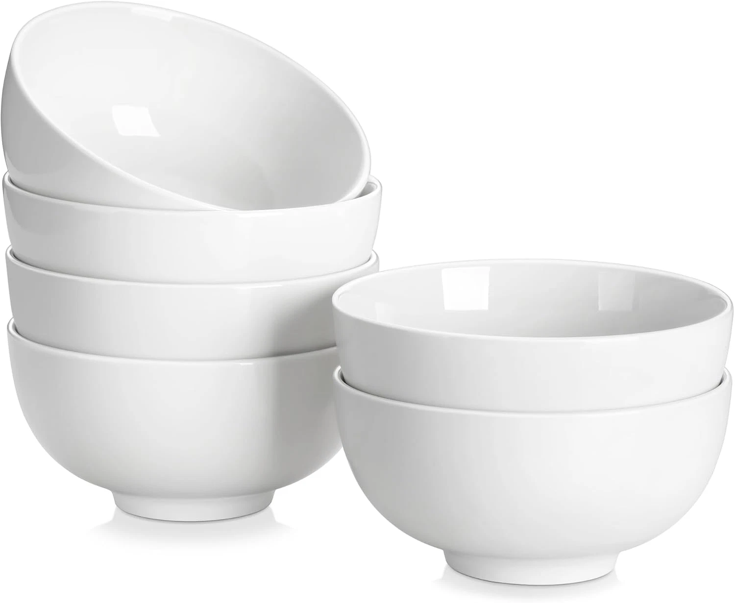 6-PK 26oz Porcelain Bowls - 6"W White Bowls for Soup Cereal Oatmeal Fruit Rice