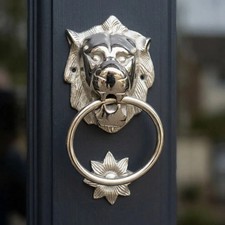 Türklopfer Löwenkopf mit Ring, Aluminium, silbern mattiert, H.28 cm