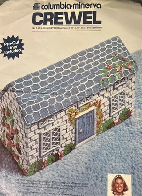 Erica Wilson Salt Box Doorstop Crewel Kit  Vintage Brick Cover Started 1975