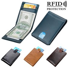 Slim Mens Wallet with Cash Clip Leather RFID Blocking Bifold Credit Card Holder