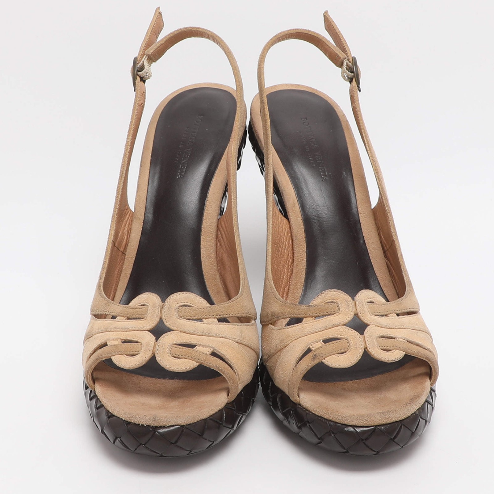 Bottega Veneta Wave Size 37 Beige Suede Intrecciato Wedge Sandals thumbnail 3