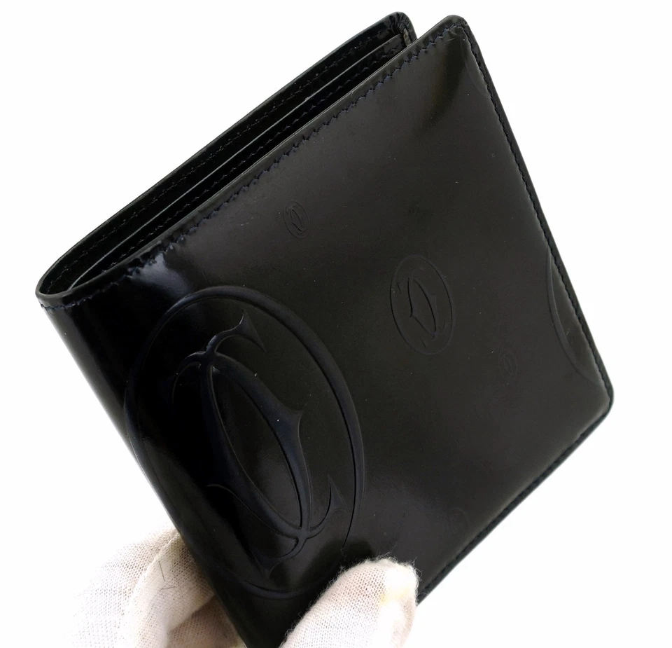 Authentic CARTIER Navy Blue Patent Leather Bifold Mens Wallet France - Image 2 of 4