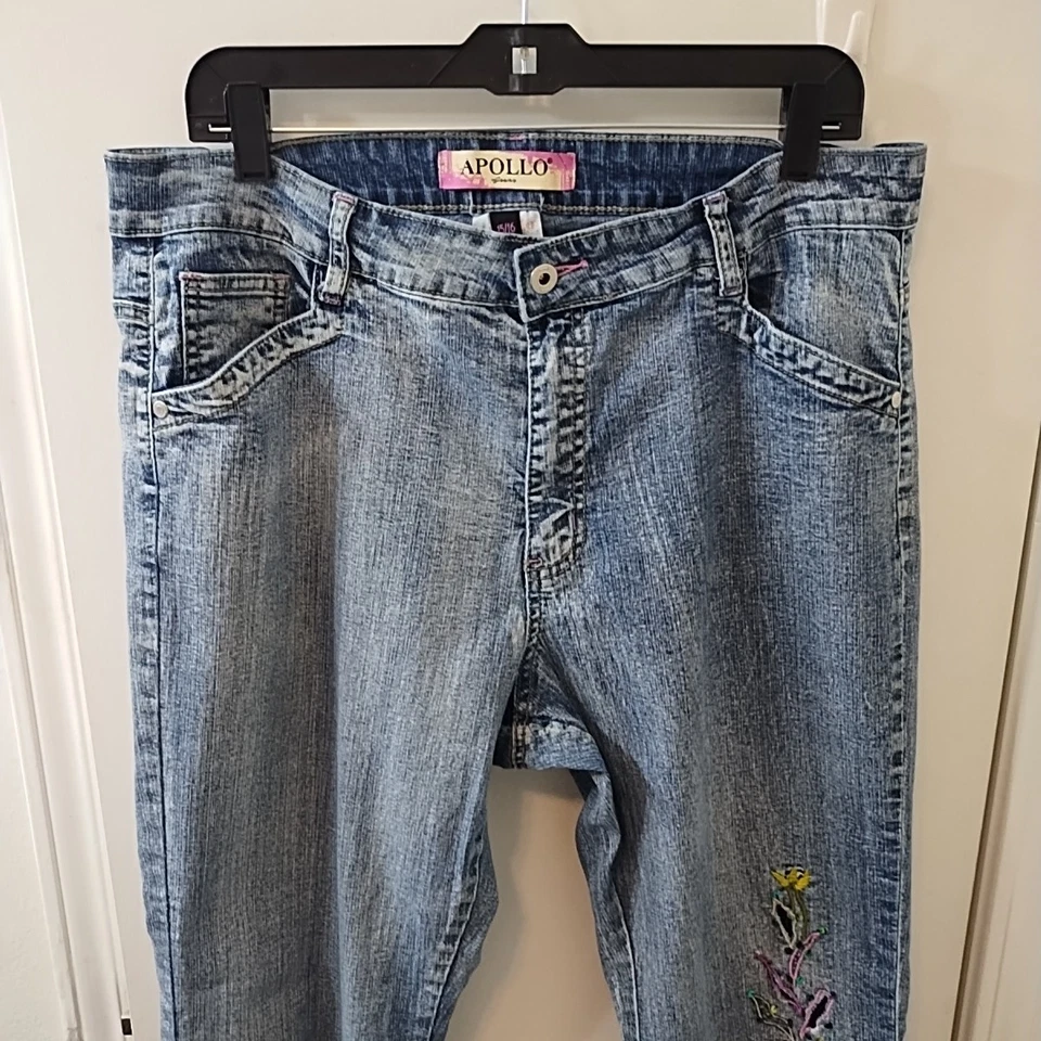 Pantalones de mezclilla para mujer Apollo talla 15-16 tiro alto con bordado Foto 2 de 4