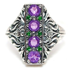 3CT Natural Amethyst  Emerald 925 Sterling Silver Filigree Ring Sz 8 FB9-6