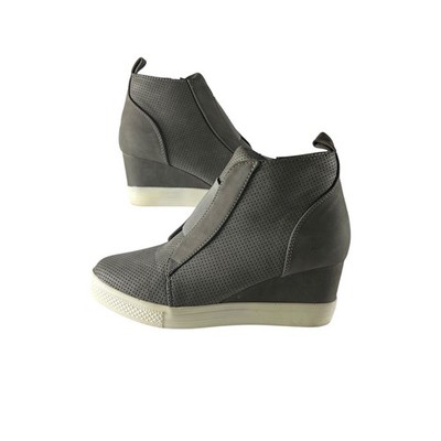 Catherine Malandrino Gray Perforated Wedge High Top Sneakers Women's Shoes 7.5