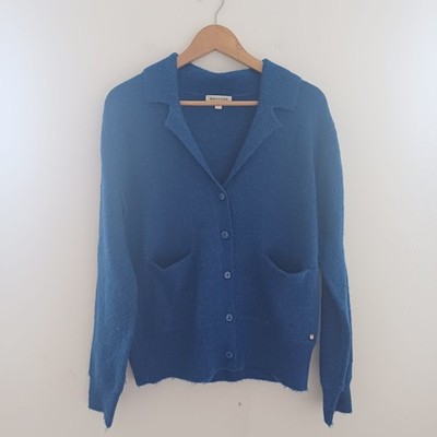 Monsoon Strickjacke klein blau Wollmischung Langarm Kragen kobalt 8 10 