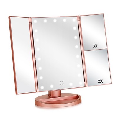 Tri-fold Lighted Vanity Makeup Mirror with 3x/2x Magnification,Light up Mirro...