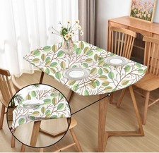Spring Leaves Oval Fitted Tablecloth with Elastic Plants 42x60