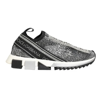 Chaussures DOLCE & GABBANA baskets à enfiler logo cristal argenté Sorrente EU... - Photo 1/4