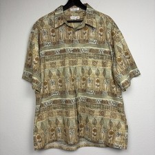 VINTAGE PIERRE CARDIN ABSTRACT BOTANICAL SHIRT BEIGE RESORT BOHO RAYON XL KOREA