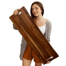 Large Acacia Serving Board with Handles, 36 x 12 Inch Rectangular Charcuterie...