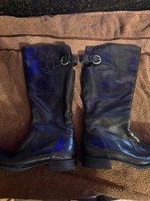 Born Womens Jonsi Riding Boots Sz 8.5 Tall Black Leather Buckle Low Heel Zip Up