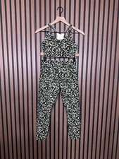 New Lorna Jane Matching Outfit Small Women Green Sports Bra Leggings Leopard Art