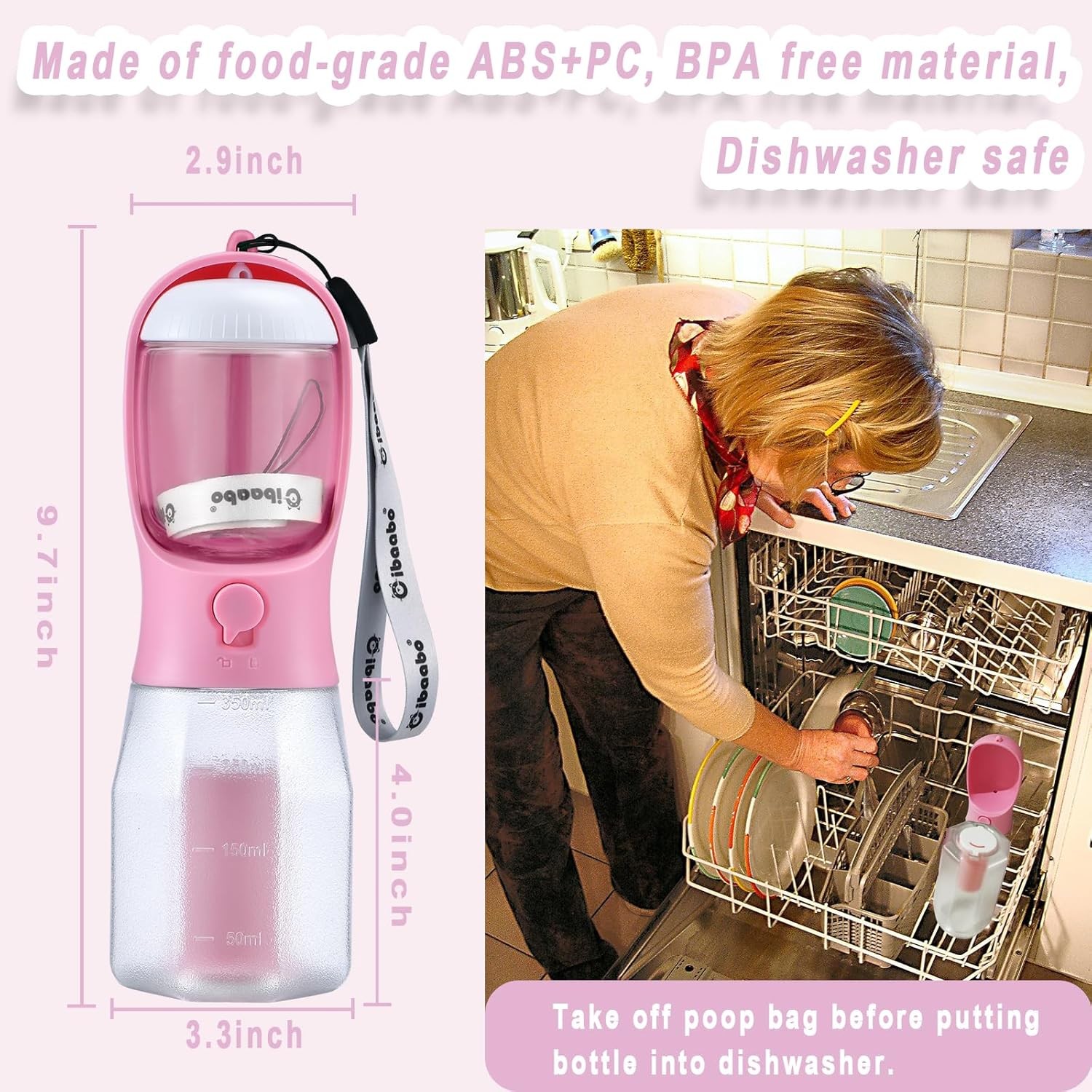 Dog Water Bottle with Food Container & Poop Bag Holder, Travel Water Bowl, Porta