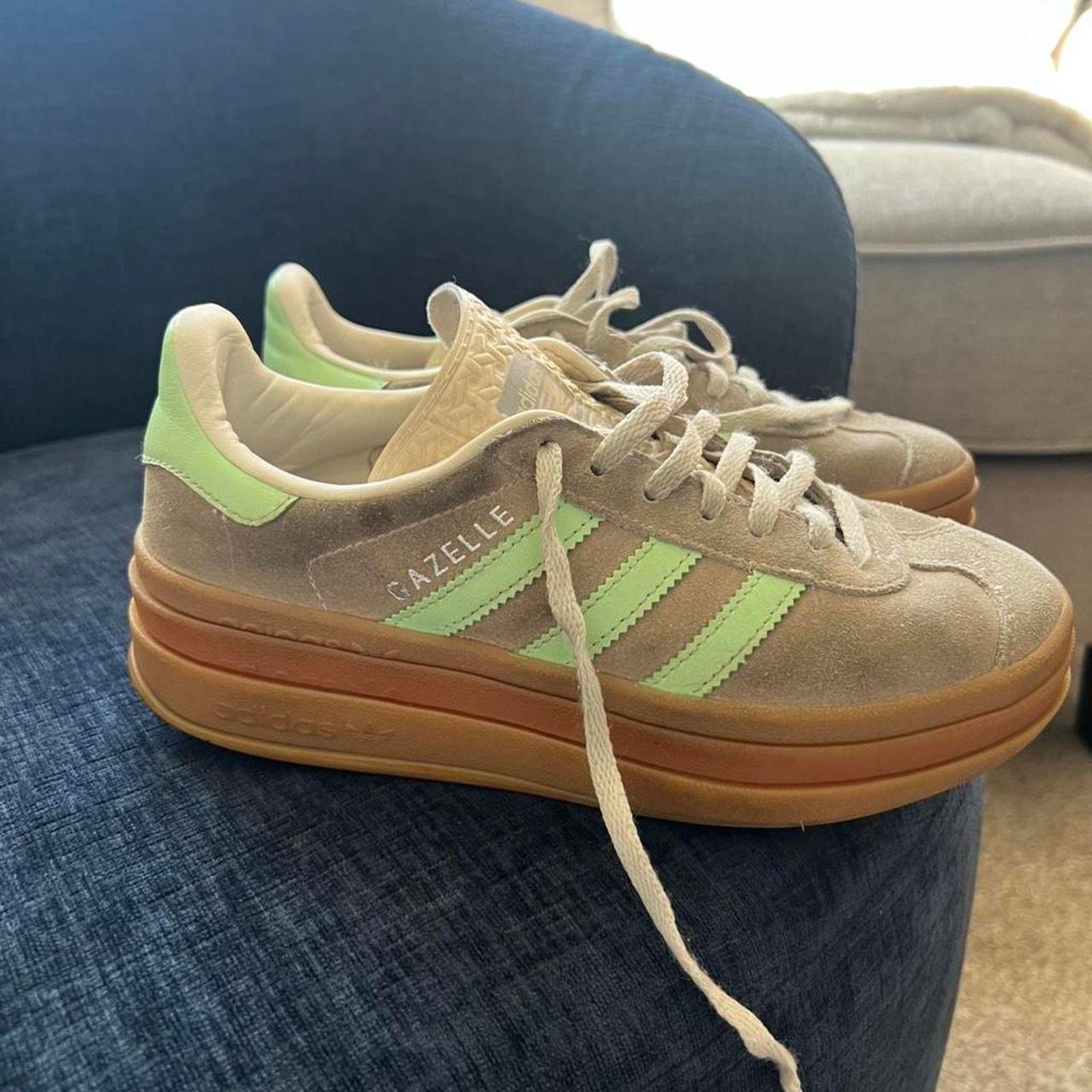 Adidas gazelle bold white and green 4.5