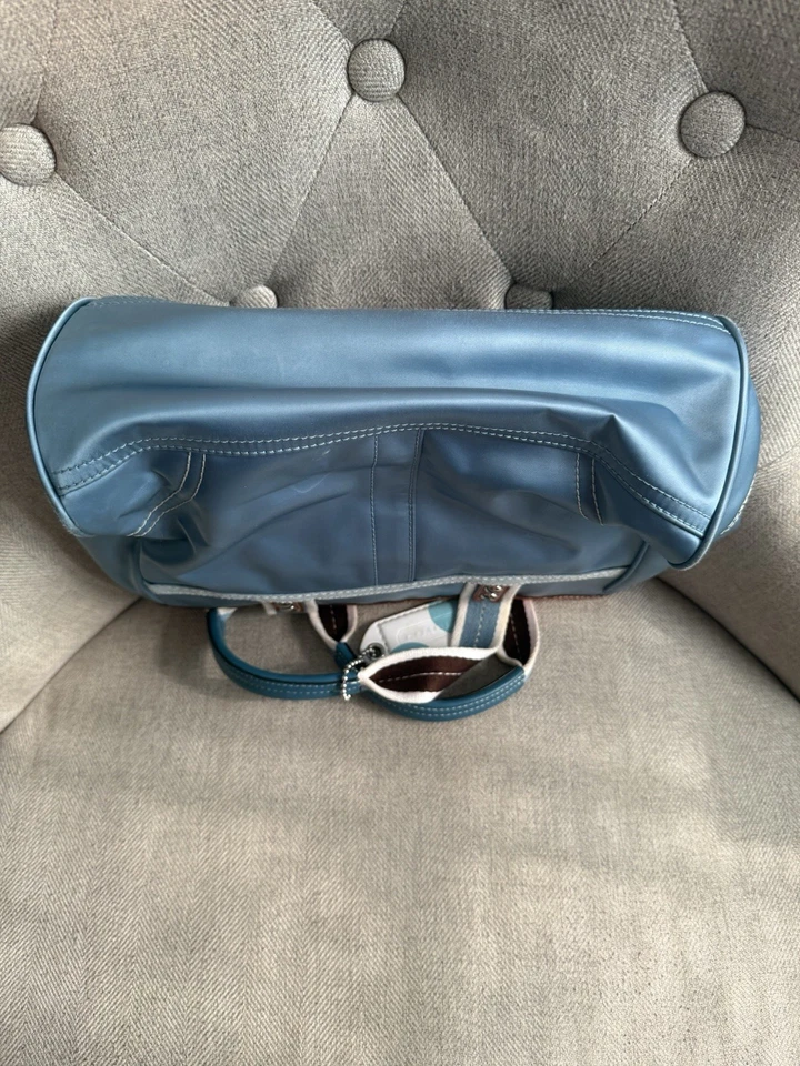 Сумка-тоут Coach Hampton нейлон светло-голубая с желтовато-коричневой кожаной отделкой - Изображение 3 из 4