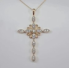 2Ct Round Cut White Moissanite Women's Cross Pendant 14k Yellow Gold Plated