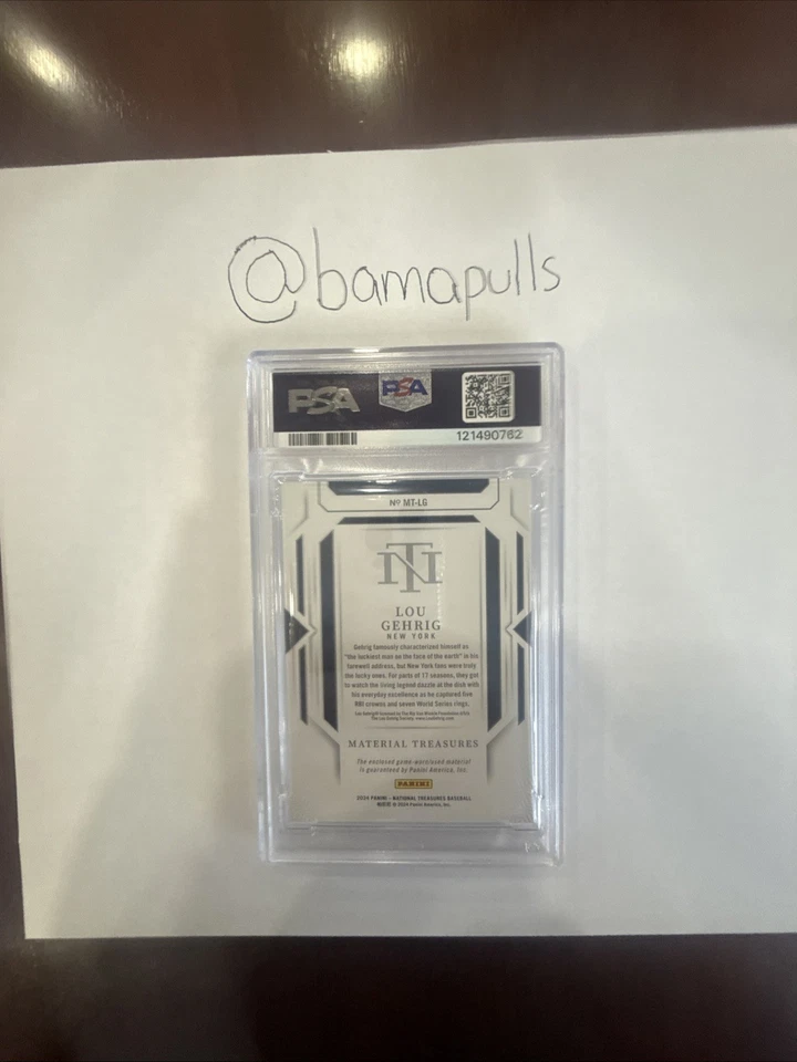 Lou Gehrig NT Material treasure-emerald Player Game Worn/Used #5/5 PSA 8 - Image 3 of 3