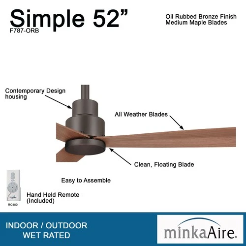 Minka Aire Simple 52"  - Medium Maple 3-Blade Remote Control - Picture 7 of 7