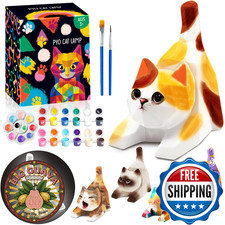 FUNZBO 4.3in Paint Your Own Cat Lamp Kit - Arts and Crafts Supplies Painting Set