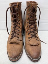 DD TUFF Classic Lace-Up Packer Roper Boots Brown Leather Kiltie Womens