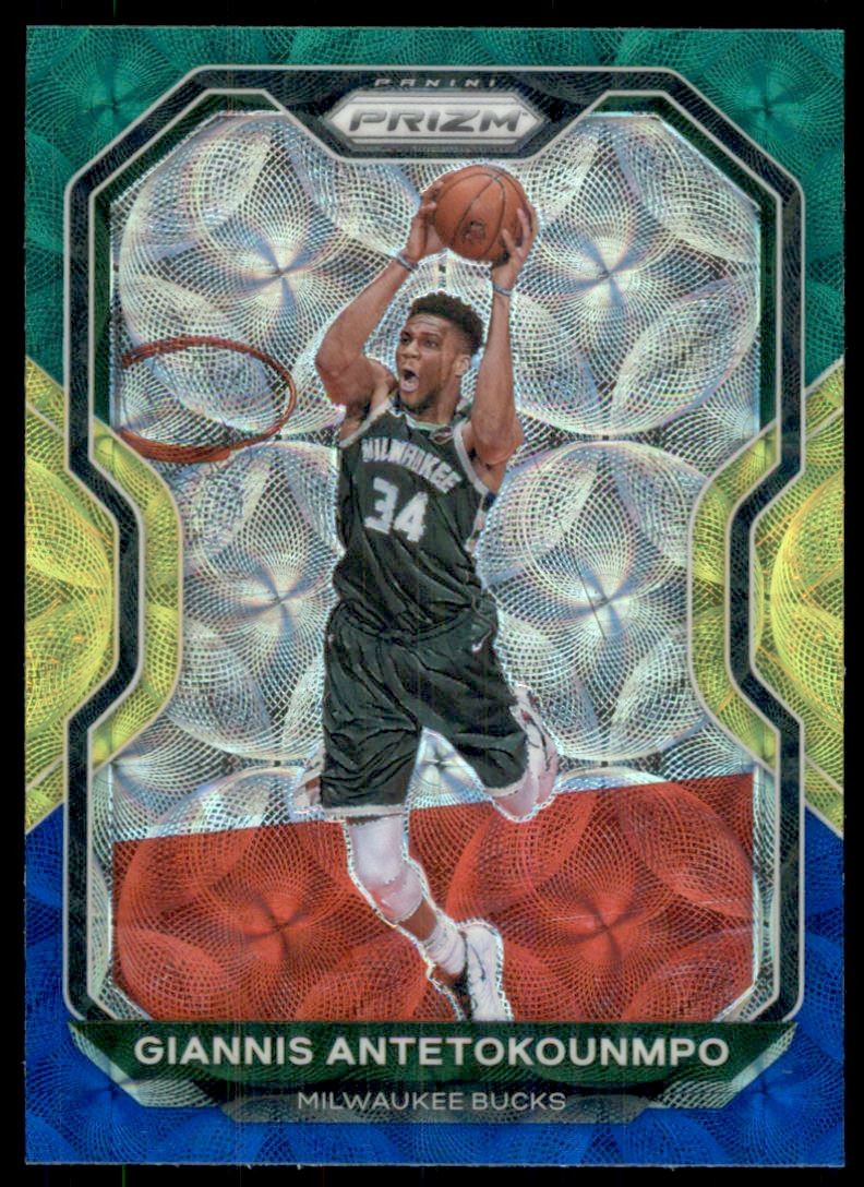 2020-21 Panini Prizm Prizms Choice Blue Yellow Green #111 Giannis Antetokounmpo