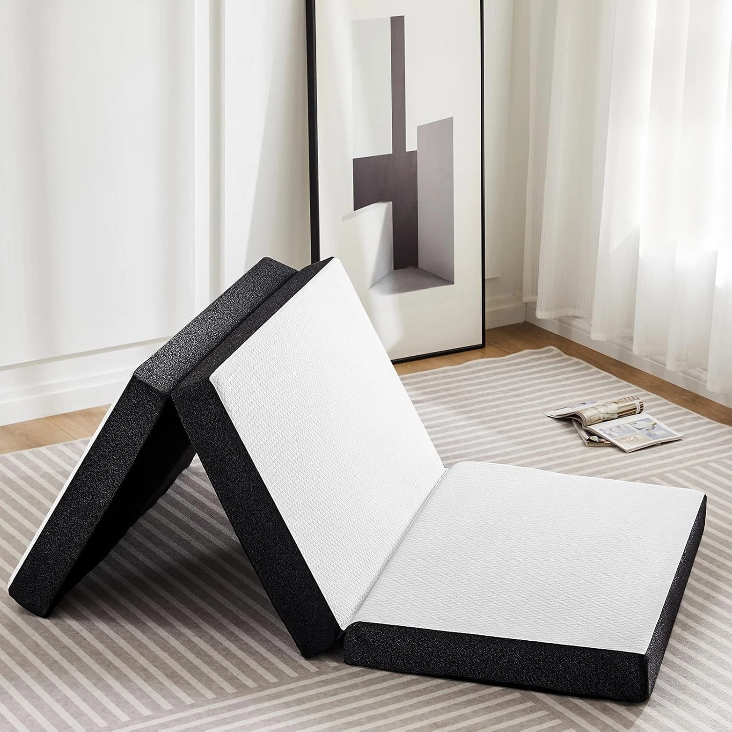 Tri-Folding Gel Memory Foam Portable Floor Mattress | Breathable Mesh,