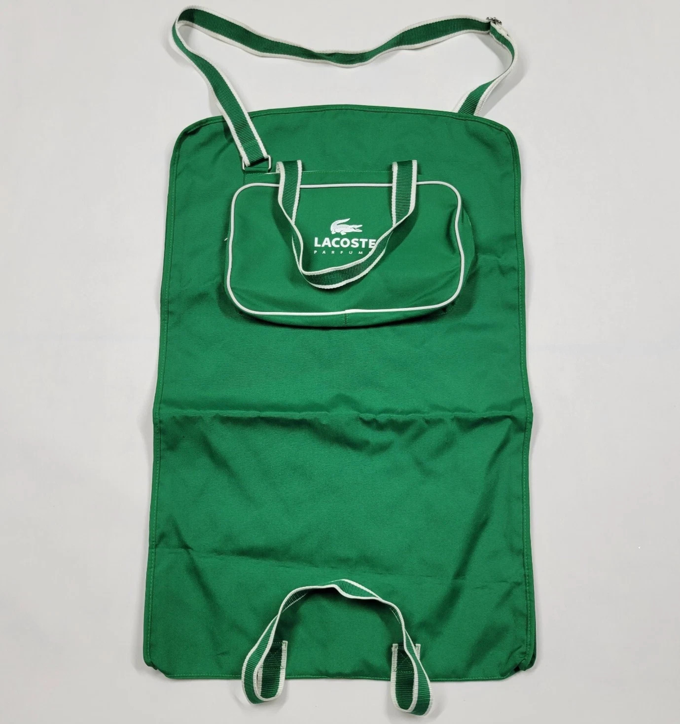 LACOSTE PARFUMS GREEN GARMENT BAG FOLDABLE HANGING 34x22 SHOULDER STRAP TRAVEL 