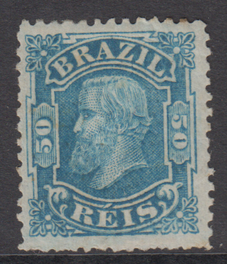 BRAZIL 1881 EMPORER PEDRO 50r DULL-BLUE PERF, MLH, SG 68