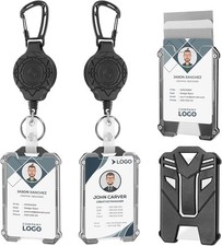 2 Pack Retractable Keychain with ID Card Holder, Heavy Duty Carabiner Badge Hold