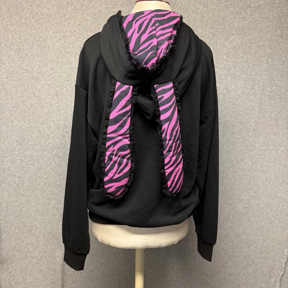 Muñecas Kill The Grave Niñas Emo Rosa Oscuro Estampado Cebra Orejas Cremallera Sudadera con Capucha Talla XS Foto 2 de 4