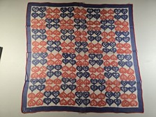 Vera Neumann Signed Scarf Silk Mix Navy Blue Red Hearts Love Art Design 21x21