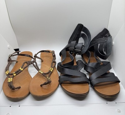 Lot Of 2 PAIR s Of Sandals Women s-Universal Thread/CL by laundry/Black/Brown