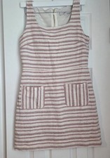 LOFT Striped Tweed Shift Dress Sleeveless Pink Blue Ivory 6 Pockets Zip Back 60s