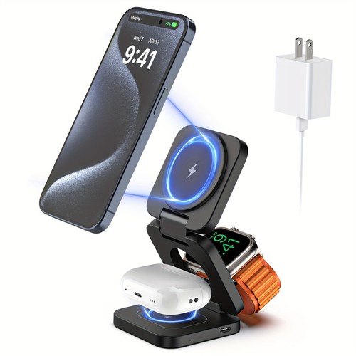 Chargeur sans fil pliable CA 3 en 1 15W chargeur pour Apple iPhone 14 13 iWatch - Photo 3 sur 17