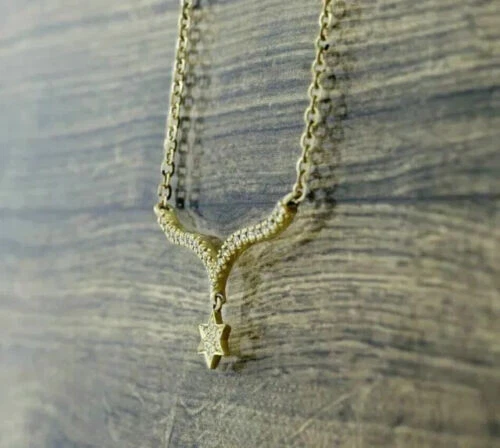 Collar estrella de diamantes simulados redondos de 3,10 quilates para mujer enchapado en oro amarillo de 16"" 14 k Foto 2 de 4