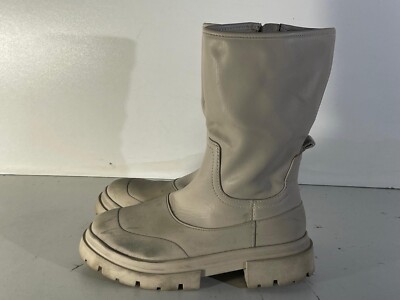 Zara Girls Shoes Size 2(34) Used Cream Side Zip Chunky Sole Mid
