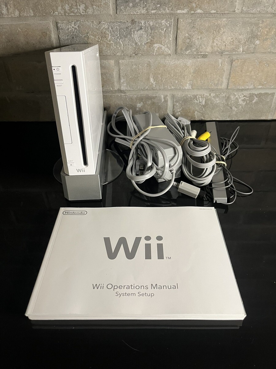 Nintendo Wii Console White (model RVL-001) Stand, Cords And Manual