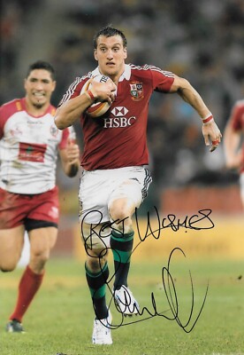 sam warburton looks to scoring a try for the british lions signed 12x8 photo