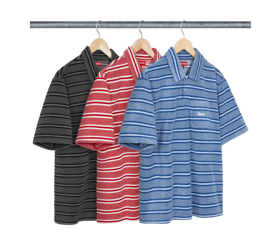 Supreme SS24 Stripe Terry S/S Polo Shirt Black - Large | eBay